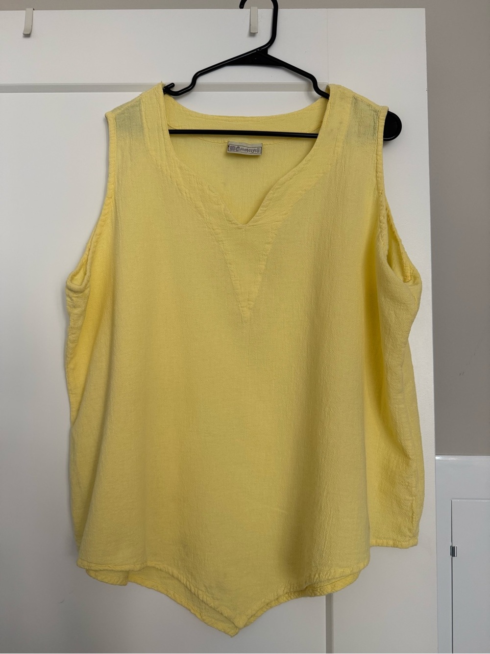 Vintage Cottonways Yellow Cotton Gauze Top Boho Lagenlook Scalloped Hem